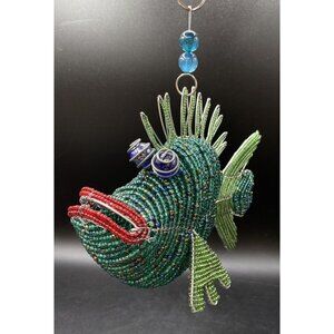 Beadworx Beaded Wire Large Green Marine Fish Mobile Derpy Face